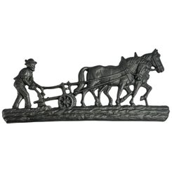 Laboureur et chevaux, décoration de grange, fonte