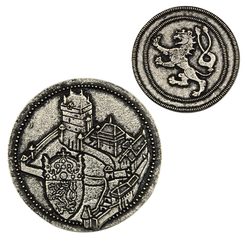 Karlstejn Castle and Czech Lion, coins - zinc, antique silver