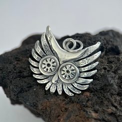 Flying Owl, pendant, bronze
