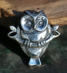 OWL on branch, silver pendant