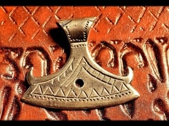 BEARDED AXE OF PERUN, brass Slavic pendant