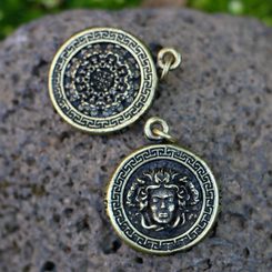 GREEK MEDUSA, mythology, zinc pendant, ant. brass