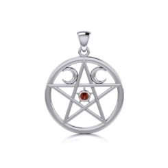 SILVER WICCAN PENTACLE with garnet