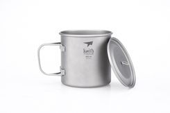 Ti3208 Single-Wall Titanium Mug with Folding Handle and Lid