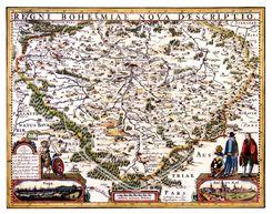 Carte historique de la Bohême, papier fait main, Regni Bohemiae Nova Descriptio