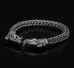 WOLF HEADS, Viking bracelet, Burg, Gotland, sterling silver, 43 g