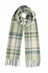Irish Scarf, Foxford Green, Turquoise &amp; Cream Tartan Lambswool