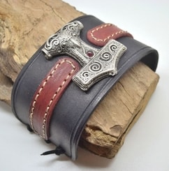 VIKING LEATHER BRACELET, Thor's Hammer - Scania