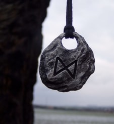 PERTHRO - runic amulet, antic brass
