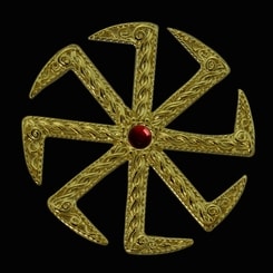 KOLOVRAT with GARNET, Slavic Pendant, 14K gold