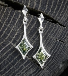 JASNA, amber, earrings, green, sterling silver
