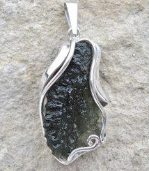 NEBULA, raw moldavite pendant, sterling silver
