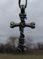 BONE CROSS, pendant, tin alloy