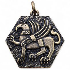 Prague griffin, pendant, antique brass