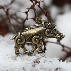 COLLACH - Celtic Boar pendant, zinc, antique brass