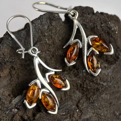 KUPALA, amber, earrings, green, sterling silver