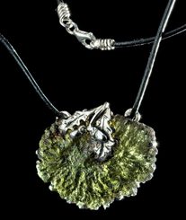 QUERCUS, oak leaf, necklace, Moldavit silver
