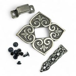 Viking fittings for leather satchel, Borre style, antique silver