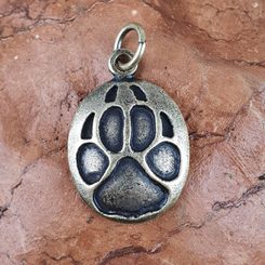 WOLF TRACK, pendant, zinc, ant. brass