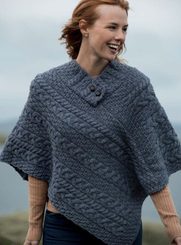 ARAN PONCHO, merino wool, grey