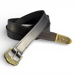 GOKSTAD BELT, tin, brass color, black leather