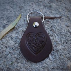 CELTIC HEART, keyring, leather, brown