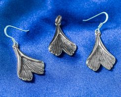 GINKGO, set of earrings, pendant - silver