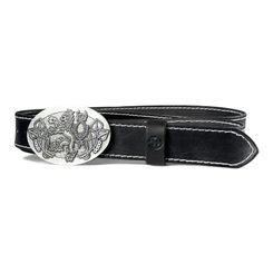 BOHEMIA, Czech lion, leather belt, black, stitched