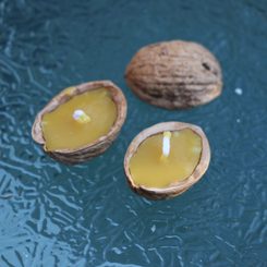 Noix flottante - bougie en cire d'abeille dans une coquille