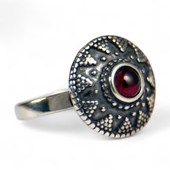 GROSSER MORAVIANER RING mit Granat Silber Ag 925
