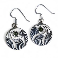 SHELLS - MOLDAVITE, Prague Art Nouveau, earrings silver 925