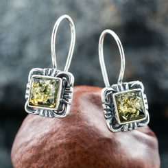 VINLAND, silver earrings, Baltic amber