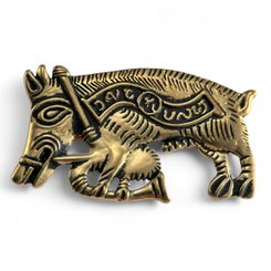 PIG WITH BAGPIPE - medieval bronze brooch
