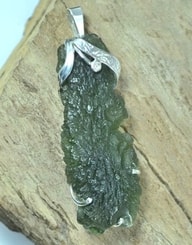 CERES, raw moldavite pendant, sterling silver