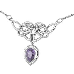 NECKLACE WITH LARGE AMETHYST, modern celtic art, Ag 925