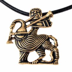 Medieval bagpiper, bronze, pendant