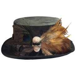 Voodoo Healer's Skull, Bone and Feather Top Hat