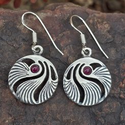 SHELL, Prague Art Nouveau, earrings silver 925, garnet