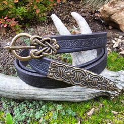 BORRE Ceinture viking décorée, noire, laiton vieilli
