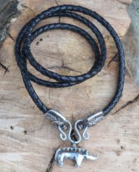 CELTIC BOAR, necklace, leather bolo