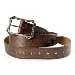 Thunderbird, ceinture en cuir marron avec boucle forgée