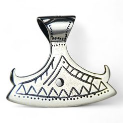 BEARDED AXE OF PERUN, silver Slavic pendant