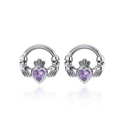 Boucles d'oreilles Claddagh en argent avec pierres précieuses - ET-277 EGOS