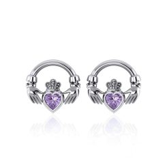 Silver Claddagh Earrings with glass