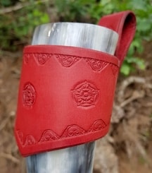 FLOWER, Leather Drinking Horn Holder, red