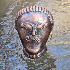 Druide celtique, tête de bâton de marche, bronze