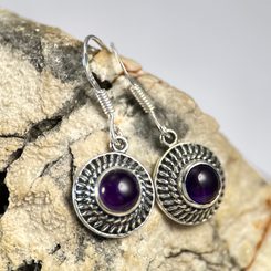 TRIANGLE - silver earrings, amethyst Ag 925