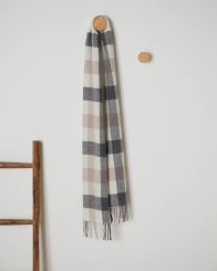 Irish Foxford Neutral Block Check Lambswool Scarf