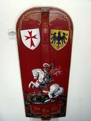 HAND PAINTED PAVISE, long wooden shield II