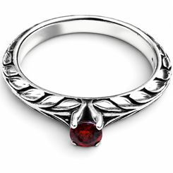 Silberring Lorbeerkranz mit Granat, Ag 925